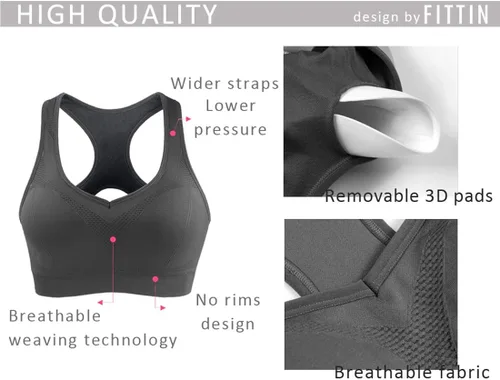 Vista 8 de FITTIN - Brasier deportivo con espalda cruzada para mujer soporte acolchado de alto impacto sin costuras para yoga gimnasio entrenamiento y Fitness
