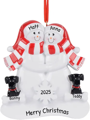 Vista 10 de Personalized Family Christmas Ornament 2022 - Snow Family Ornament 2022 Family of 3 - Dog Ornament 2022 Family Ornament with 2 Black Dogs