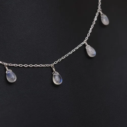 Vista 2 de Collar con colgante de gota de pera natural de plata de ley 925, collar delicado, regalo de joyería de plata para ella