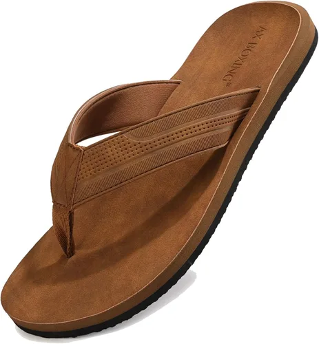 Vista 14 de AX BOXING - Chancletas de cuero para hombre, sandalias tipo pata de gallo, casuales y cómodas B- marrón