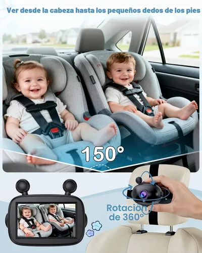 Vista 4 de Cámara HD 1080P de visión diurna y nocturna para bebé, fácil de instalar, cámara de asiento de coche de gran angular de 150° para visión completa