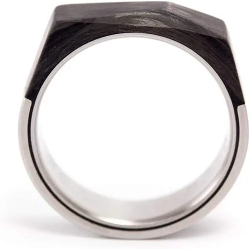 Vista 2 de Men's titanium and carbon fiber ring. Faceted design black wedding band. Water resistant, very durable and hypoallergenic.(00329_7N)