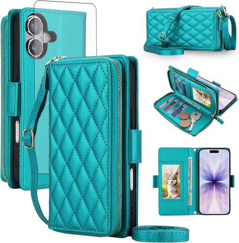 Vista 16 de Asuwish Funda compatible con iPhone 6/6s/7/8/SE 2020 2022 con cremallera y bloqueo RFID, protector de pantalla, correa cruzada i6 i7 i8 7s 8s SE2020