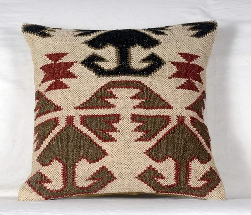 Vista 2 de Chouhan Rugs 4 piezas de fundas de cojín de yute Kilim tejidas a mano, cojines indios vintage 18x18, fundas boho (patrón 1)