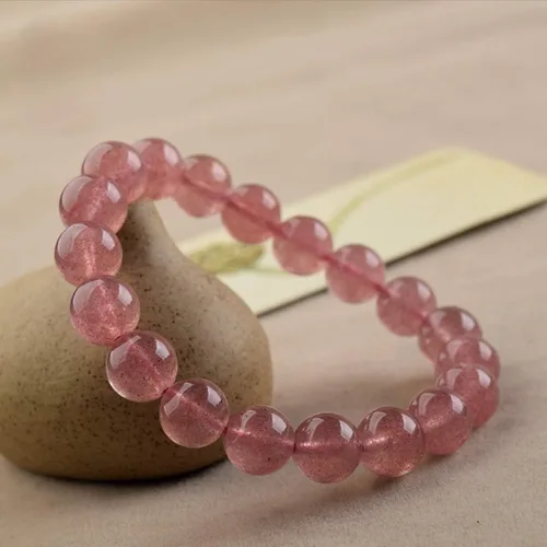 Vista 3 de JanDee - Pulsera de cristal elástico de cuarzo de fresa semipreciosa natural