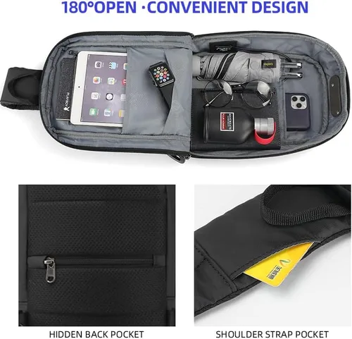 Vista 3 de Mochila antirrobo, mochila pequeña con bloqueo RFID, resistente al agua, con puerto USB