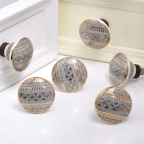 Vista 20 de Indian Shelf Tiradores decorativos de cerámica blanca con diseño de flores, pomos para cajones, tiradores de gabinete, accesorios modernos