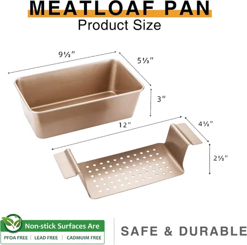 Vista 3 de HONGBAKE Sartén para pastel de carne con bandeja de drenaje, moldes para pan de 9 x 5 con inserto, pan de carne antiadherente para hornear, reduce