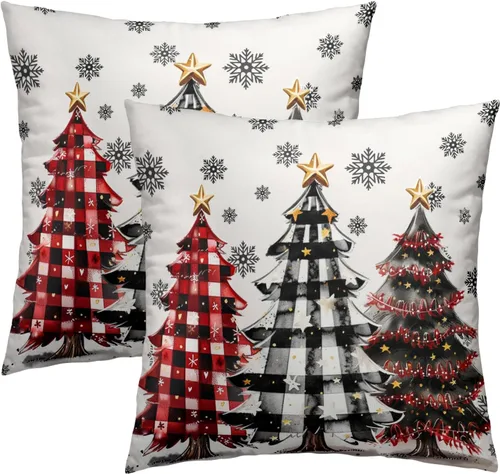 Vista 25 de Fundas de Almohada de Bosque de Pinos 22x22 Juego de 2, Fundas de Almohada Decorativas de Árboles de Abeto y Cedro Verde Nieve Beige de Invierno