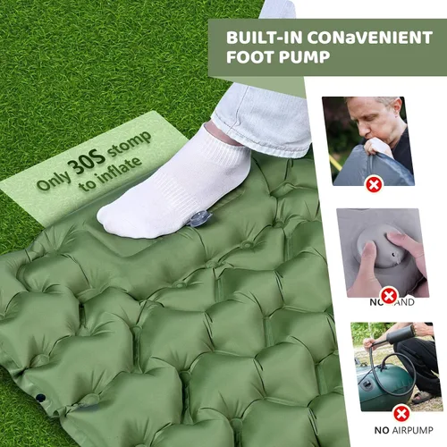 Vista 3 de Colchoneta de dormir para camping, ultraligero (1.9 libras) inflable con almohada integrada y bomba de pie, almohadilla de aire compacta de 4