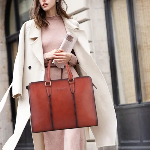 Vista 2 de Banuce Full Grains - Maletín de cuero italiano para mujer, bolsos y monederos de 14 pulgadas, bolsas de negocios para laptop, bolsa de trabajo
