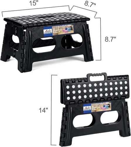 Vista 9 de ACSTEP Taburete plegable, incluye taburete extra ancho y resistente y soporte para la espalda, taburete plegable negro