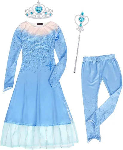 Vista 2 de Kantenia Winter Ice Queen Princess Dress Costume for Girls Snow Queen Theme Party Dress up Costumes with Accessories 3-12 Y