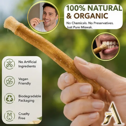 Vista 5 de AnNafi® Siwak Miswak Stick Meswak Arak Peelu - Palo de masticar con sabor natural, cepillo orgánico sellado al vacío, cepillo de dientes de hierbas