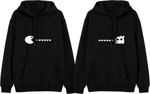 Vista 2 de Miacanvas Game Couple Classic Arcade Gaming Couple Matching Comfy Hoodies Set Black