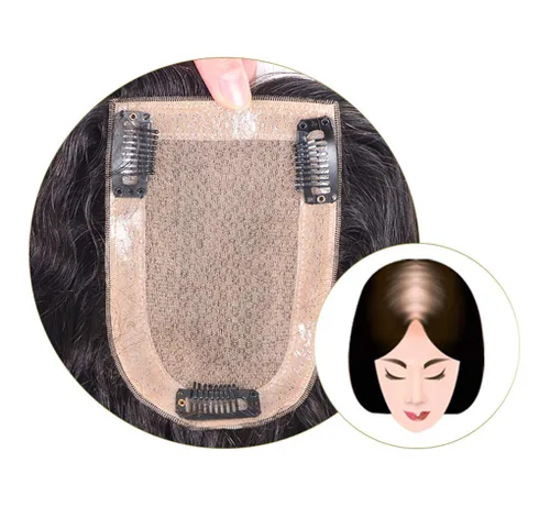 Vista 4 de Extensiones de cabello humano para mujer, 3.5 x 5.5 pulgadas, hechas a mano, para pérdida de cabello, rizado, 7.9 pulgadas, color negro