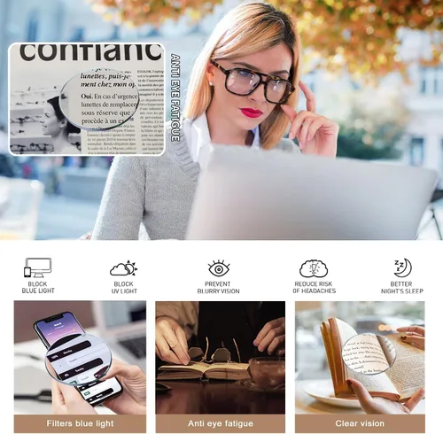 Vista 4 de JM Paquete de 3 lentes de lectura de aviador de gran tamaño para mujeres y hombres, retro cuadrados con luz azul para lectura de computadora