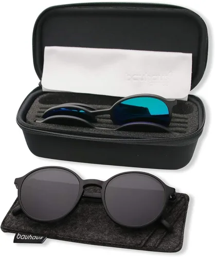 Vista 7 de Bauhaus Lentes de sol magnéticos con clip para hombres y mujeres lentes polarizados UV400 retro redondos antirreflejos transparentes