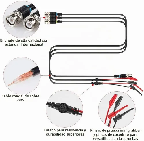 Vista 2 de Sondas osciloscopio - Clips BNC a cocodrilo, mini clips de prueba y cables BNC (paquete de 3)
