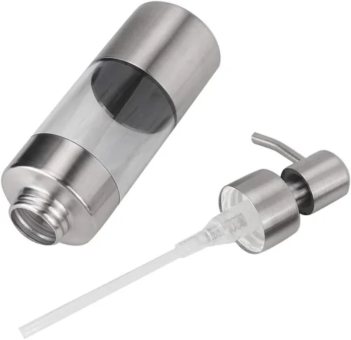 Vista 7 de Walfront Dispensador de jabón dispensador manual transparente de acero inoxidable para encimera de champú líquido dispensador de bomba de loción
