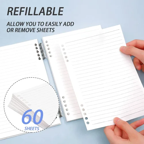 Vista 5 de elephtree Cuaderno de espiral, cuaderno recargable y juego de papel de relleno en total de 120 hojas, cuadernos con rayas universitarias con 2