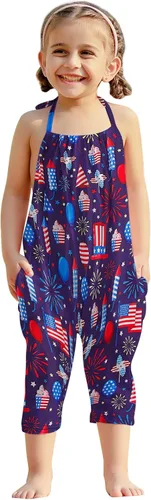 Vista 2 de RAISEVERN Mameluco sin espalda con cuello halter para bebés, ropa con bolsillo, talla 1-5T