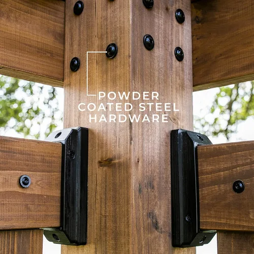 Vista 10 de Pérgola de cabana de Backyard Discovery en estilo Toscana con paneles de privacidad de guijarro y asientos para charlar en pómez