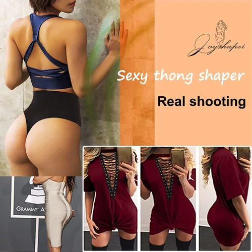 Vista 5 de JOYSHAPER Tanga moldeadora de cintura alta para mujer ropa interior con control de abdomen moldeadora de cuerpo tanga cintura y bragas de faja