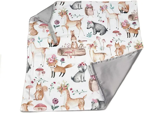 Vista 5 de MEG ORIGINAL Manta de seguridad para bebé, satén y animales del bosque minky con lazo para niños y niñas (amigos del bosque/óxido)