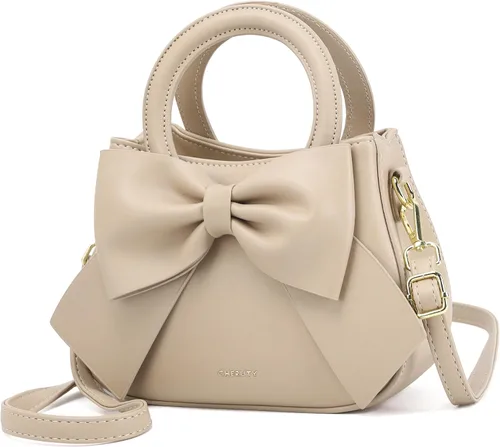 Vista 11 de Bolsos pequeños para mujeres tipo bandolera, bolso cruzado de cuero vegano y carteras con asa superior de transporte y lindo nudo de lazo