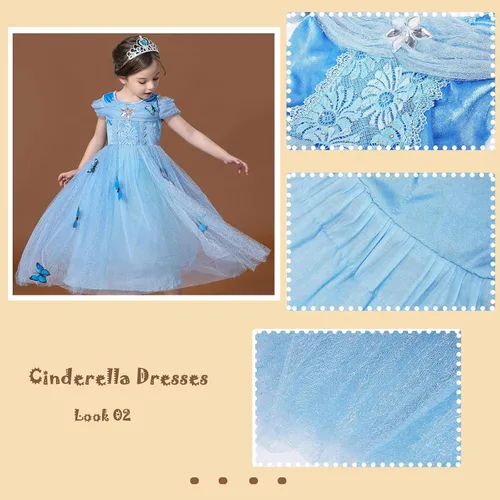 Vista 5 de Vestidos de princesa para niñas, disfraz de Cenicienta y Elsa con accesorios de mariposa, ropa de fiesta de Halloween