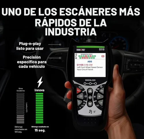 Vista 3 de INNOVA 5310 Escáner OBD2 – Lector de códigos ABS & SRS, herramienta de diagnóstico de luz de motor con prueba de batería, reinicio de aceite, datos