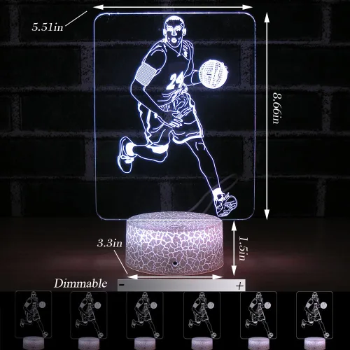 Vista 5 de Luz nocturna de baloncesto para niños, regalo para amantes del baloncesto con control remoto y táctil inteligente, 16 colores cambiantes, lámpara