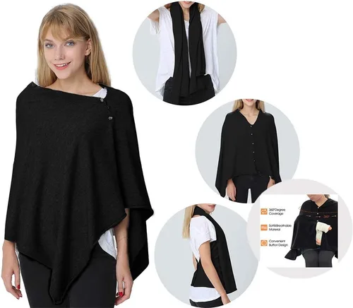 Vista 3 de stylesilove Multi-Use Knit Nursing Shawl Poncho Adjustable Buttons for Breastfeeding Protection Nursing Cover Infinity Scarf