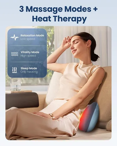 Vista 12 de COMFIER Almohada Masajeadora Shiatsu para Cuello y Espalda con Calor, Almohada Masajeadora para Cuello con Amasado 3D de Tejido Profundo