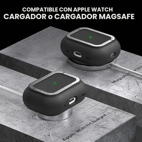 Vista 4 de TRONWIN Funda protectora de TPU Airpods Pro 2 con correa de mano y mosquetón para Airpods Pro 2 [LED frontal visible]