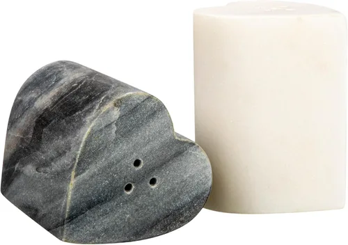 Vista 6 de Salero y pimentero de mármol en forma de corazón, juego de 2, gris y blanco
