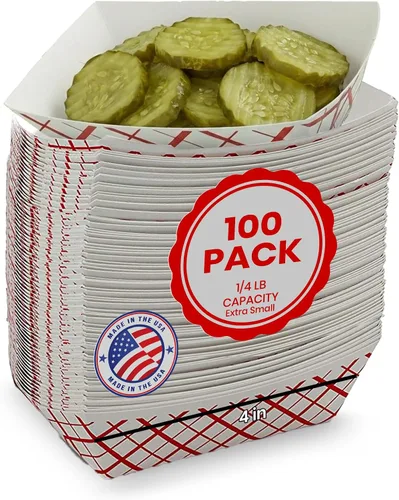 Vista 11 de MT Products Bandejas de papel desechables pequeñas de 1/2 lb – Paquete de 100 – Barcos de papel a cuadros resistentes a la grasa para aperitivos