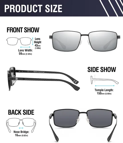 Vista 2 de DUCO Gafas de sol polarizadas rectangulares retro para hombres, tonos de fibra de carbono de moda
