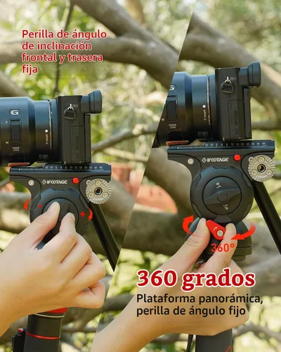 Vista 5 de IFOOTAGE Cabezal de cámara de video Komodo K5S, cabezales de fluido de aluminio, cabeza de trípode estable para giro e inclinación, con placa