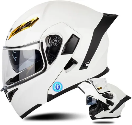 Vista 18 de Casco de motocicleta Bluetooth modular, casco moto plegable con visera interior, visera solar, doble lente de seguridad, casco aprobado por DOT