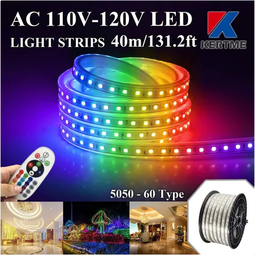 Vista 26 de Tira de luces LED 5050-60 tipo CA de 110-120 V, flexible, impermeable, regulable, multimodos de luz LED + control remoto de 23 teclas para Blanco