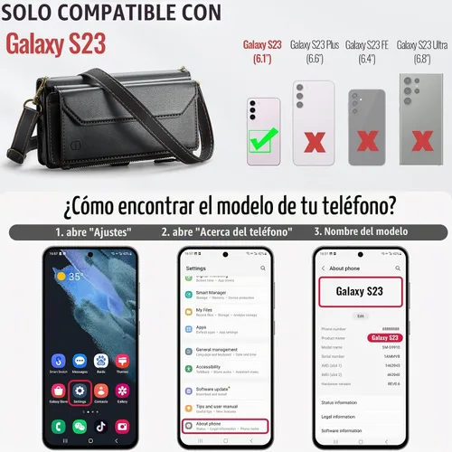 Vista 6 de Strapurs - Funda tipo cartera con correa para Samsung Galaxy S23 5G, color negro
