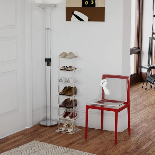 Vista 5 de Aquiver Zapatero vertical acrílico – Zapatero independiente de 7 niveles organizador de almacenamiento de zapatos estrecho para espacios pequeños