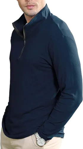 Vista 5 de PICKLION Men Long Sleeve Sweatshirts Stand Collar Vertical Striped Quarter Zip Thermal Pullover Sweaters
