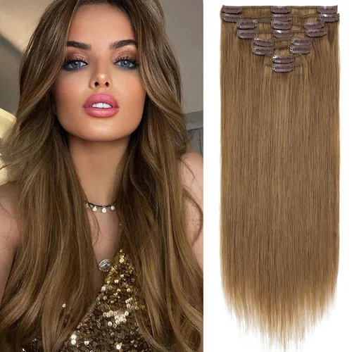 Vista 14 de S-noilite Extensiones de cabello humano con broches, cabello humano corto con clip, para mujer, cabello humano 100% Remy, cobertura de cabeza Marrón