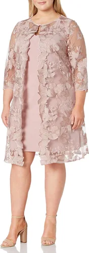 Vista 4 de Alex Evenings Vestido recto con cuello redondo y chaqueta para mujer de talla grande Paloma