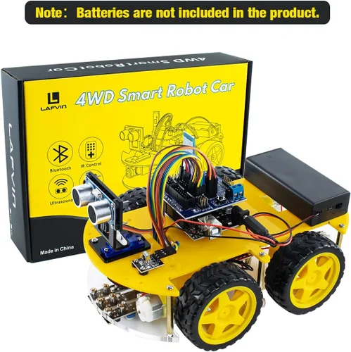 Vista 6 de LAFVIN Kit de coche robot inteligente incluye sensor ultrasónico, placa R3 compatible con Arduino IDE con tutorial
