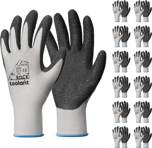 Vista 23 de toolant Guantes de trabajo de látex arrugado a granel, guantes de seguridad con revestimiento de goma para hombres y mujeres, 12 pares para Negro