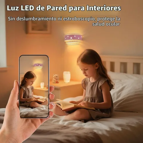 Vista 4 de Lightess Aplique de pared rosa que funciona con pilas para habitación de niñas, lámpara de pared LED regulable con forma de estrella, lámpara